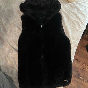 Guess Black Faux Fur Hooded Vest